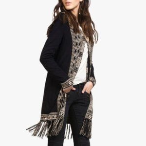 Lucky Brand Aztec Fringed Long Hooded Cardigan NWT